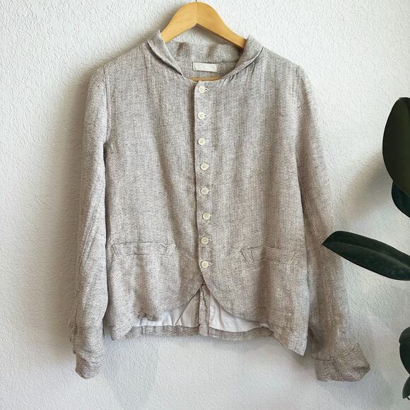CP Shades Women Button Up Linen Jacket Small Lagenlook Minimalist Beachy Natural - Picture 1 of 8